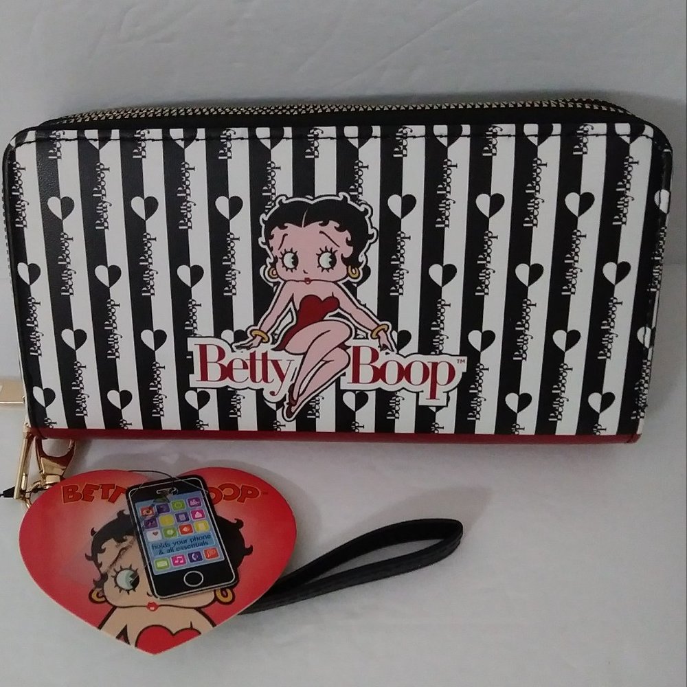 Betty Boop Hearts Wristlet Double Zipper Cell Phone Clutch